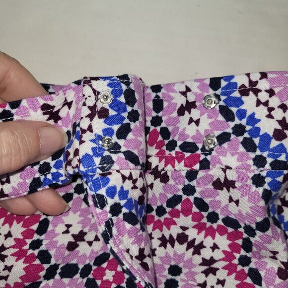 Loft Linen Wrap Skirt Women 10 Pink Blue Mosaic Floral Midi Linen/Viscose New - Picture 6 of 14